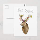 Deer bloemen elegant eenvoudige botanische waterve briefkaart (Voorkant / Achterkant)