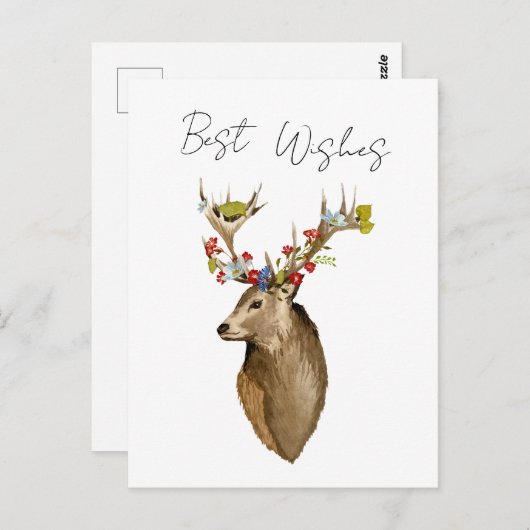 Deer bloemen elegant eenvoudige botanische waterve briefkaart (Voorkant / Achterkant)