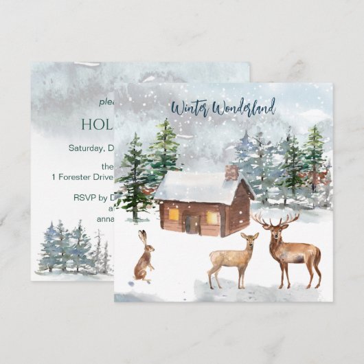 Deer, blokhut, hare kerstfeestkaart (Voorkant / Achterkant)