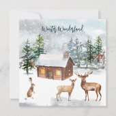 Deer, blokhut, hare kerstfeestkaart (Voorkant)