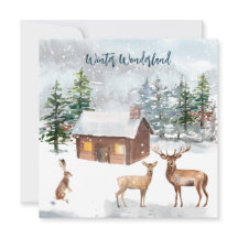 Deer, blokhut, hare kerstfeestkaart