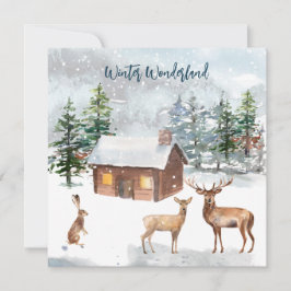 Deer, blokhut, hare kerstfeestkaart