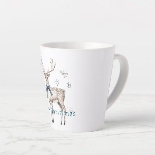 Deer Blue Bow Snowflakes Christmas Latte Mok (Rechterhoek)