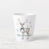 Deer Blue Bow Snowflakes Christmas Latte Mok (Voorkant)