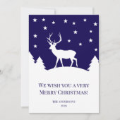 Deer Blue White Winter Christmas Family Photo Feestdagenkaart (Voorkant)