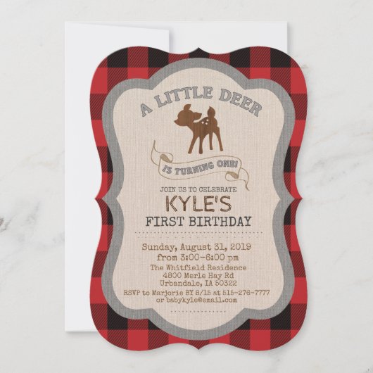 Deer Boy 1st Birthday Uitnodiging (Voorkant)