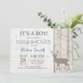 Deer Boy Baby shower Invitation Rustic Woodland Kaart (Staand voorkant)