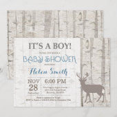 Deer Boy Baby shower Invitation Rustic Woodland Kaart (Voorkant / Achterkant)