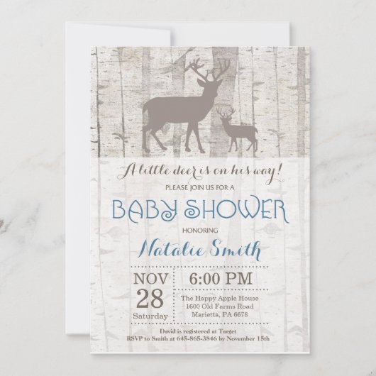 Deer Boy Baby shower Invitation Rustic Woodland Kaart (Voorkant)