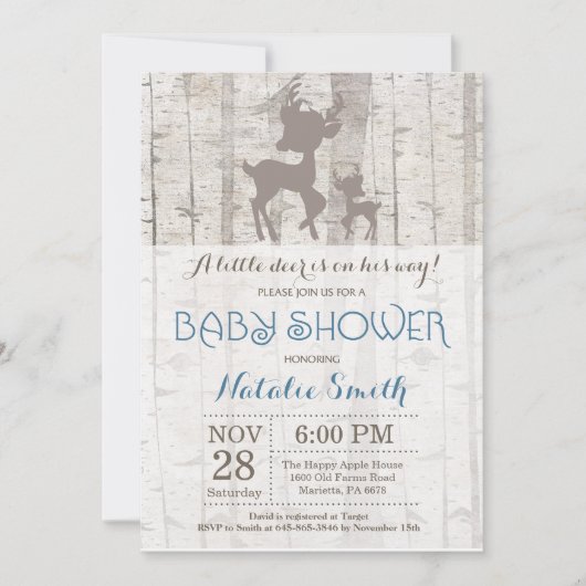 Deer Boy Baby shower Invitation Rustic Woodland Kaart (Voorkant)