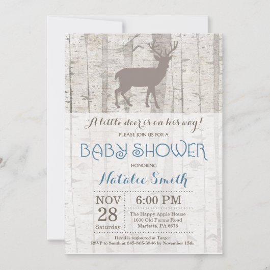 Deer Boy Baby shower Invitation Rustic Woodland Kaart (Voorkant)