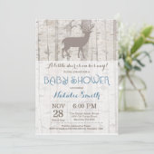 Deer Boy Baby shower Invitation Rustic Woodland Kaart (Staand voorkant)