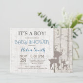 Deer Boy Baby shower Invitation Rustic Woodland Kaart (Staand voorkant)
