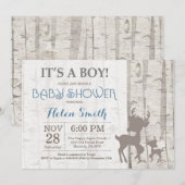Deer Boy Baby shower Invitation Rustic Woodland Kaart (Voorkant / Achterkant)