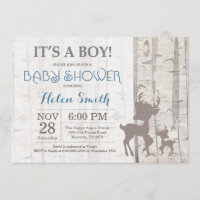 Deer Boy Baby shower Invitation Rustic Woodland