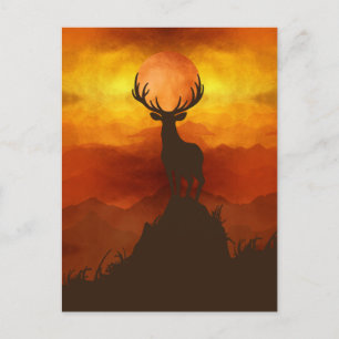 Deer Buck bovenop Mountain met zonsondergang Briefkaart