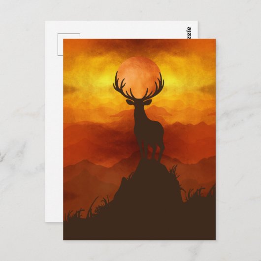 Deer Buck bovenop Mountain met zonsondergang Briefkaart (Voorkant / Achterkant)