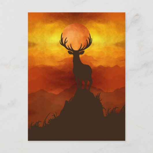 Deer Buck bovenop Mountain met zonsondergang Briefkaart (Voorkant)