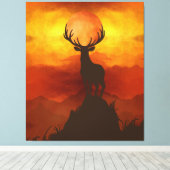 Deer Buck bovenop Mountain met zonsondergang Canvas Afdruk (Insitu (Houten vloer))