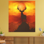 Deer Buck bovenop Mountain met zonsondergang Canvas Afdruk (Insitu (Woonkamer))