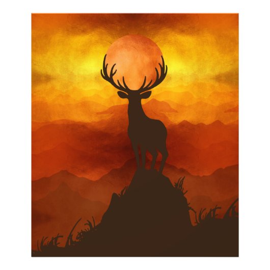 Deer Buck bovenop Mountain met zonsondergang Foto Afdruk (Voorkant)