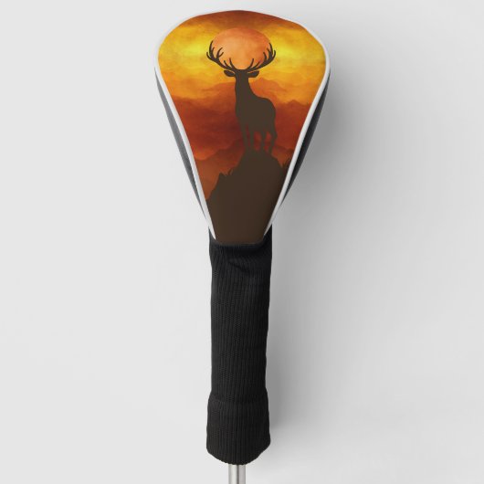 Deer Buck bovenop Mountain met zonsondergang Golfheadcover (Voorkant)