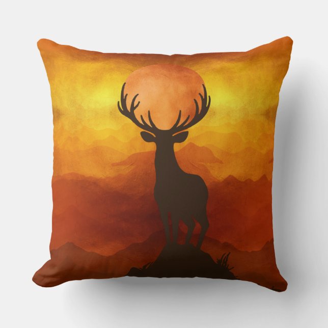 Deer Buck bovenop Mountain met zonsondergang Kussen (Voorkant)