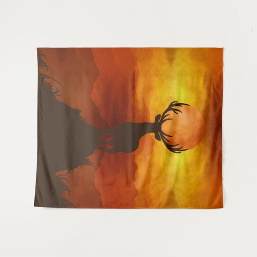 Deer Buck bovenop Mountain met zonsondergang Wandkleed (Voorkant (horizontaal))