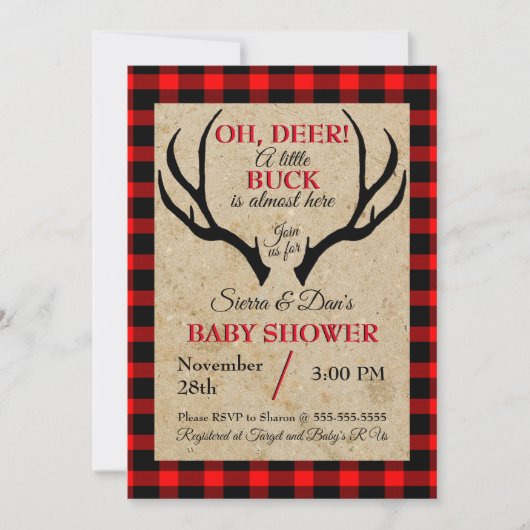 Deer Buck Boy Baby shower Kaart (Voorkant)