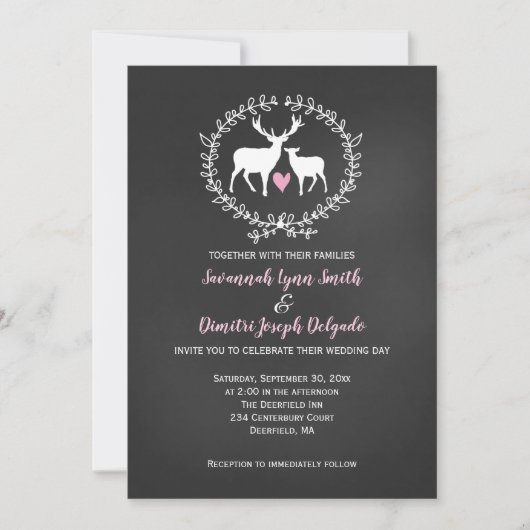 Deer Buck en Doe Chalkboard Wedding Kaart (Voorkant)
