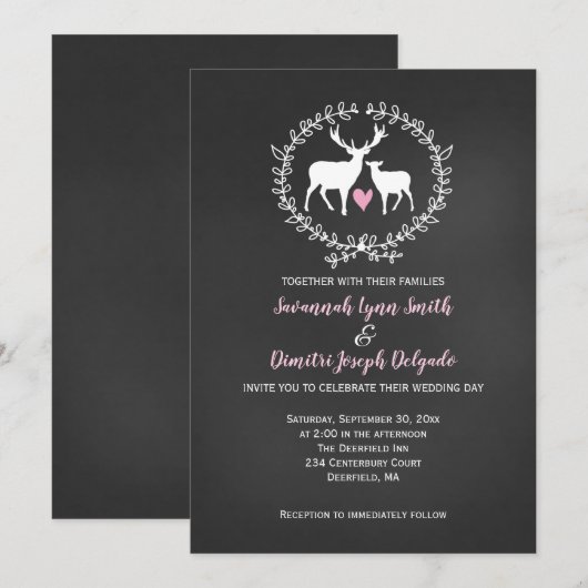 Deer Buck en Doe Chalkboard Wedding Kaart (Voorkant / Achterkant)