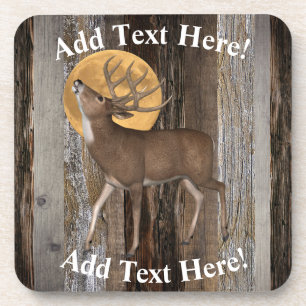 Deer Buck Full Moon Wood Rustisch Hout Bier Onderzetter