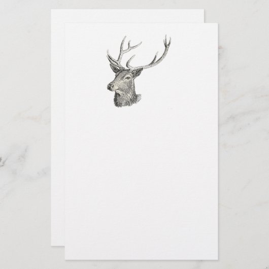 Deer Buck Head met gewei zwart-wit kunst Briefpapier (Voorkant / Achterkant)