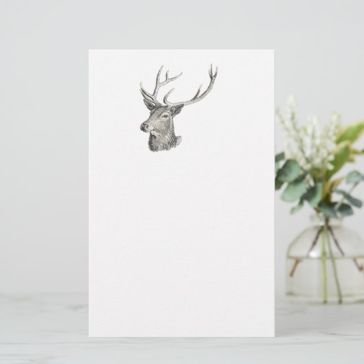 Deer Buck Head met gewei zwart-wit kunst Briefpapier (Staand voorkant)