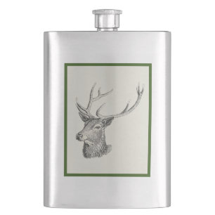 Deer Buck Head met gewei zwart-wit kunst Flacon
