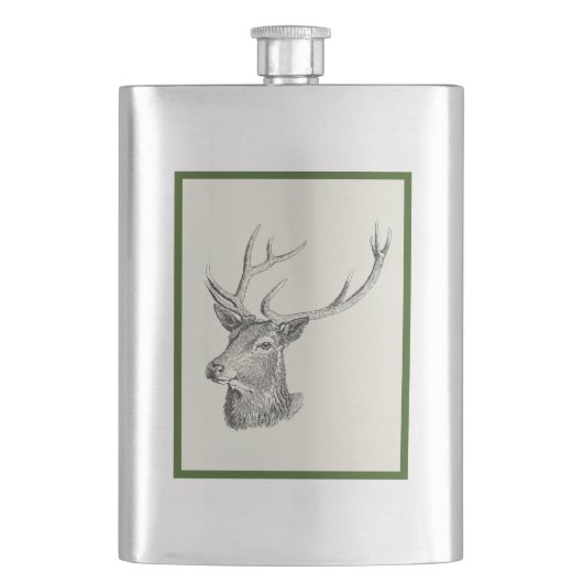 Deer Buck Head met gewei zwart-wit kunst Flacon (Voorkant)