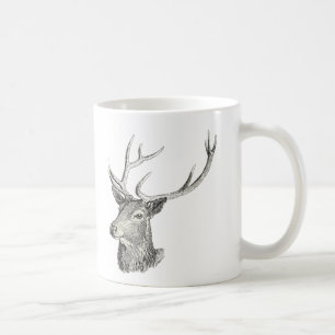 Deer Buck Head met gewei zwart-wit kunst Koffiemok