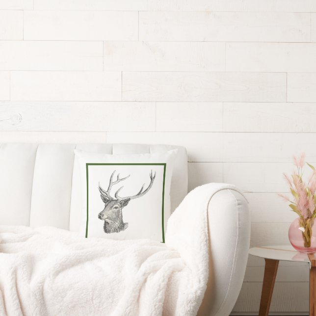 Deer Buck Head met gewei zwart-wit kunst Kussen (Bank)