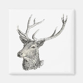 Deer Buck Head met gewei zwart-wit kunst Magneet (Voorkant)