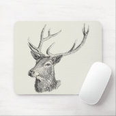 Deer Buck Head met gewei zwart-wit kunst Muismat (Met muis)