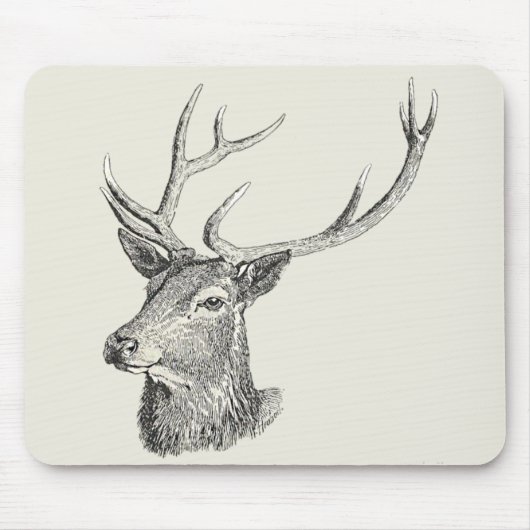 Deer Buck Head met gewei zwart-wit kunst Muismat (Voorkant)