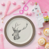 Deer Buck Head met gewei zwart-wit kunst Papieren Bordje (Feest)