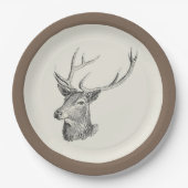 Deer Buck Head met gewei zwart-wit kunst Papieren Bordje (Voorkant)