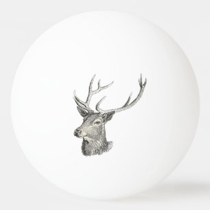 Deer Buck Head met gewei zwart-wit kunst Pingpongbal