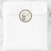 Deer Buck Head met gewei zwart-wit kunst Ronde Sticker (Tas)