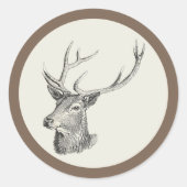 Deer Buck Head met gewei zwart-wit kunst Ronde Sticker (Voorkant)