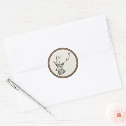 Deer Buck Head met gewei zwart-wit kunst Ronde Sticker (Envelop)