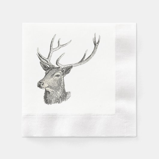 Deer Buck Head met gewei zwart-wit kunst Servetten (Voorkant)