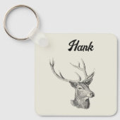 Deer Buck Head met gewei zwart-wit kunst Sleutelhanger (Voorkant)