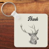 Deer Buck Head met gewei zwart-wit kunst Sleutelhanger (Voorkant)